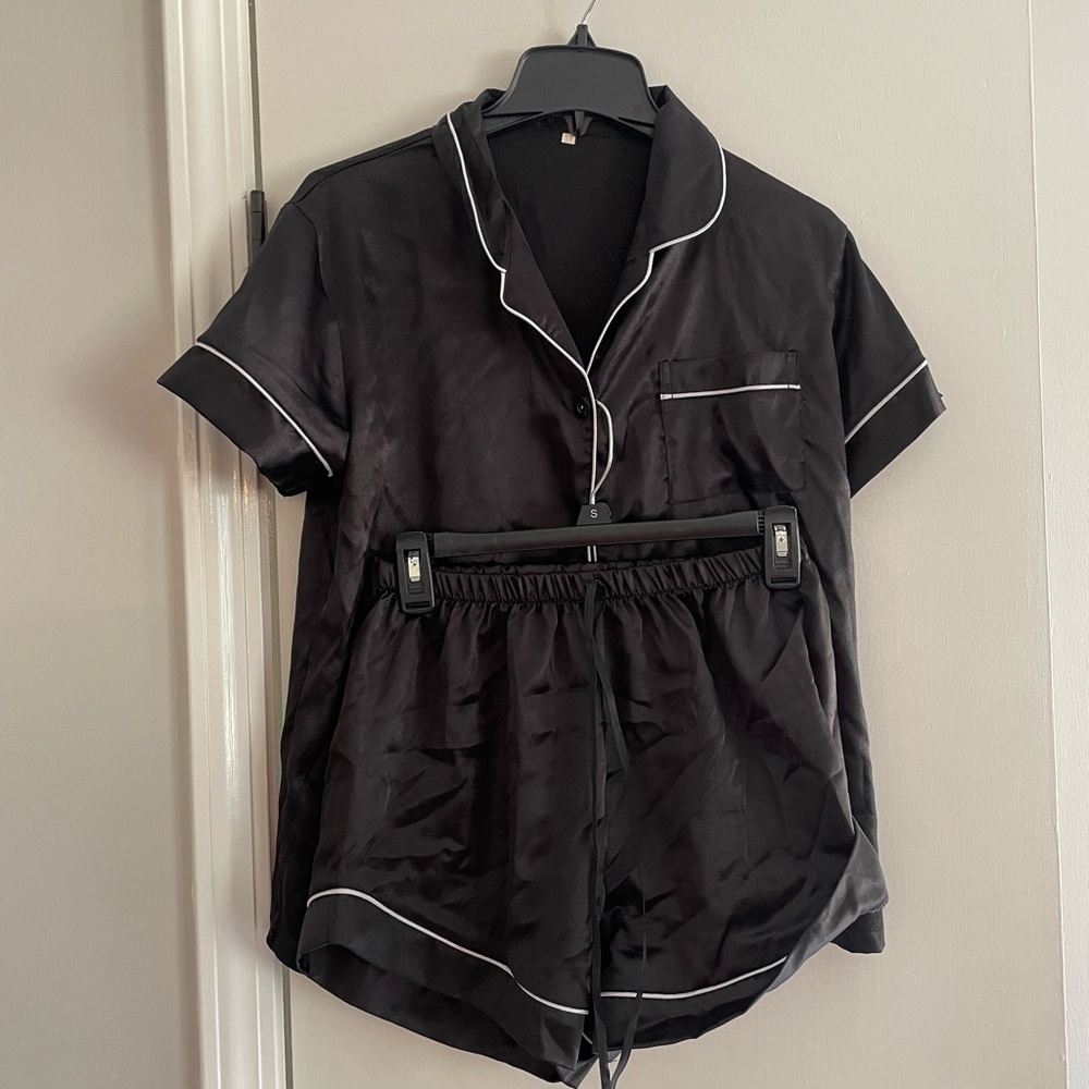Etsy Black satin PJ set, bachelorette or bridal party